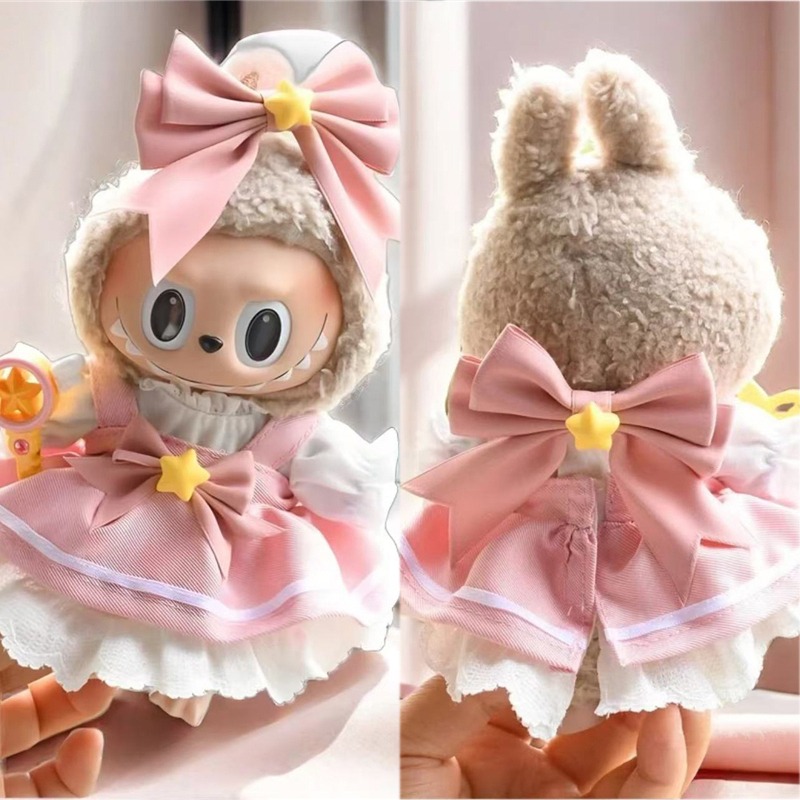 Baby Clothing Japan - ชุดกระโปรงสีชมพูน่ารัก 15-17 ซม. สำหรับตุ๊กตา Labubu ชุดเดรสสาวน้อยเวทมนตร์จากญี่ปุ่น