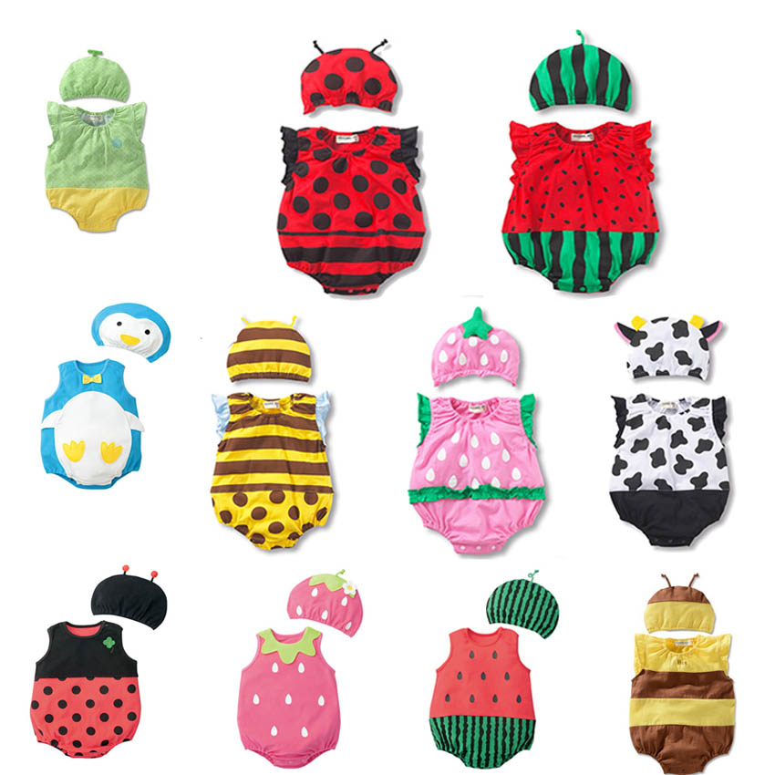 Baby Clothing Clearance - น่ารักใหม่เด็กทารกสาวRompersทารกแรกเกิดเด็กวัยหัดเดินเด็กสาวฤดูร้อนเสื้อผ้าRomperผ้าฝ้ายJumpsuitเสื้อผ้า + ชุดหมวก