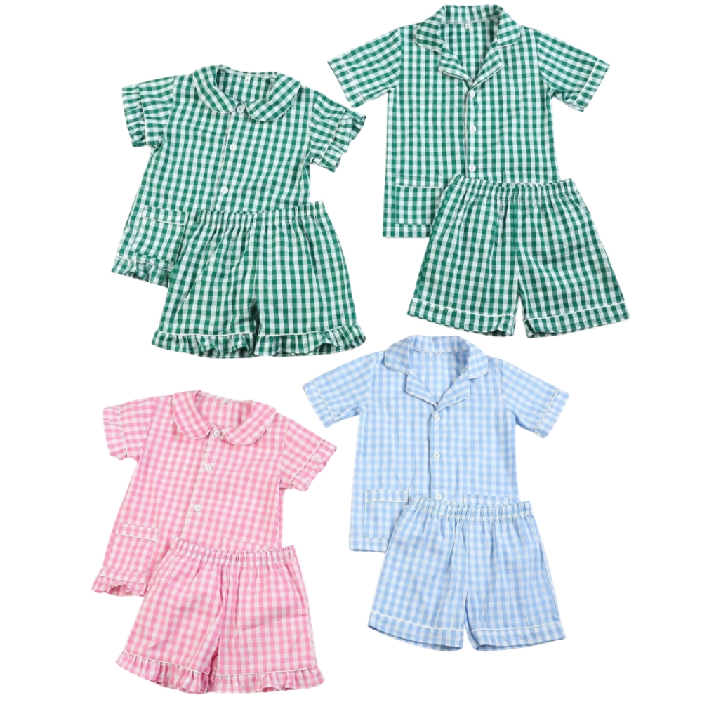 Baby Sleep Suit - ชุดนอนเด็ก1-12ปีชุดนอนเด็กผ้าฝ้าย100% ลายสก๊อตชุดพี่น้องนุ่มชุดเสื้อผ้าเด็กหญิงเด็กชายชุดนอนเด็ก