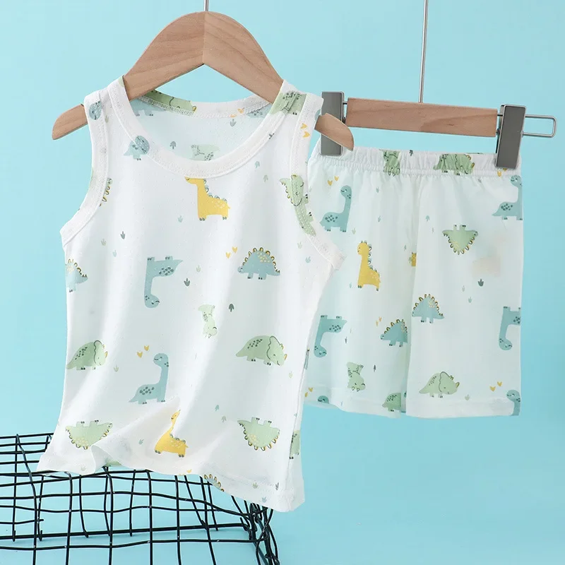 Baby Sleep Suit - ชุดเสื้อกั๊กผ้าฝ้ายผสมใยไผ่สำหรับเด็ก ลายการ์ตูนน่ารัก ชุดฤดูร้อนแขนกุดบางเบา สำหรับเด็กผู้ชายและเด็กผู้หญิง ชุด 2
