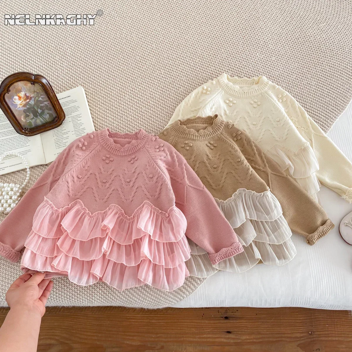 Baby Clothing Japan - 2025 ฤดูใบไม้ผลิเด็กทารกเด็กหญิงแฟชั่นเสื้อกันหนาว-เด็กPatchwork RuchedถักOutwear,เด็กวัยหัดเดินเจ้าหญิง 2-7Y