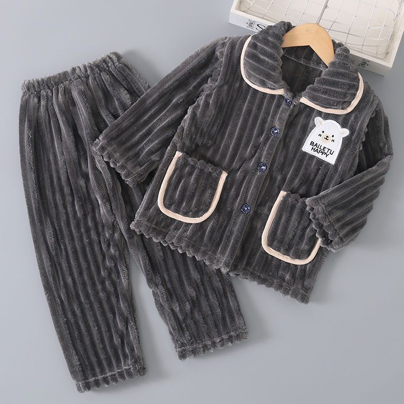 Baby Sleep Suit - เด็กฤดูใบไม้ร่วงฤดูหนาว Soft Flannel WARM ชุดนอนชุดเด็กการ์ตูนหมี Lapel