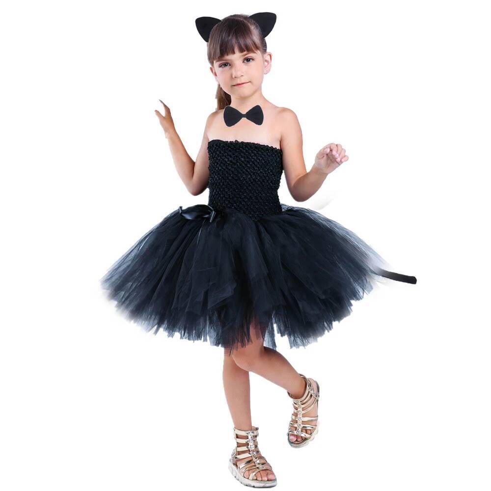 Baby Clothing Girls - ชุดเดรสกระโปรงบัลเล่ต์แมวดำน่ารัก ชุดวันเกิดสำหรับเด็กผู้หญิง ชุดแฟนซีฮาโลวีนสำหรับเด็กเล็ก ชุดคอสเพลย์สัตว์สำหรับเด็ก สีดำล้วน